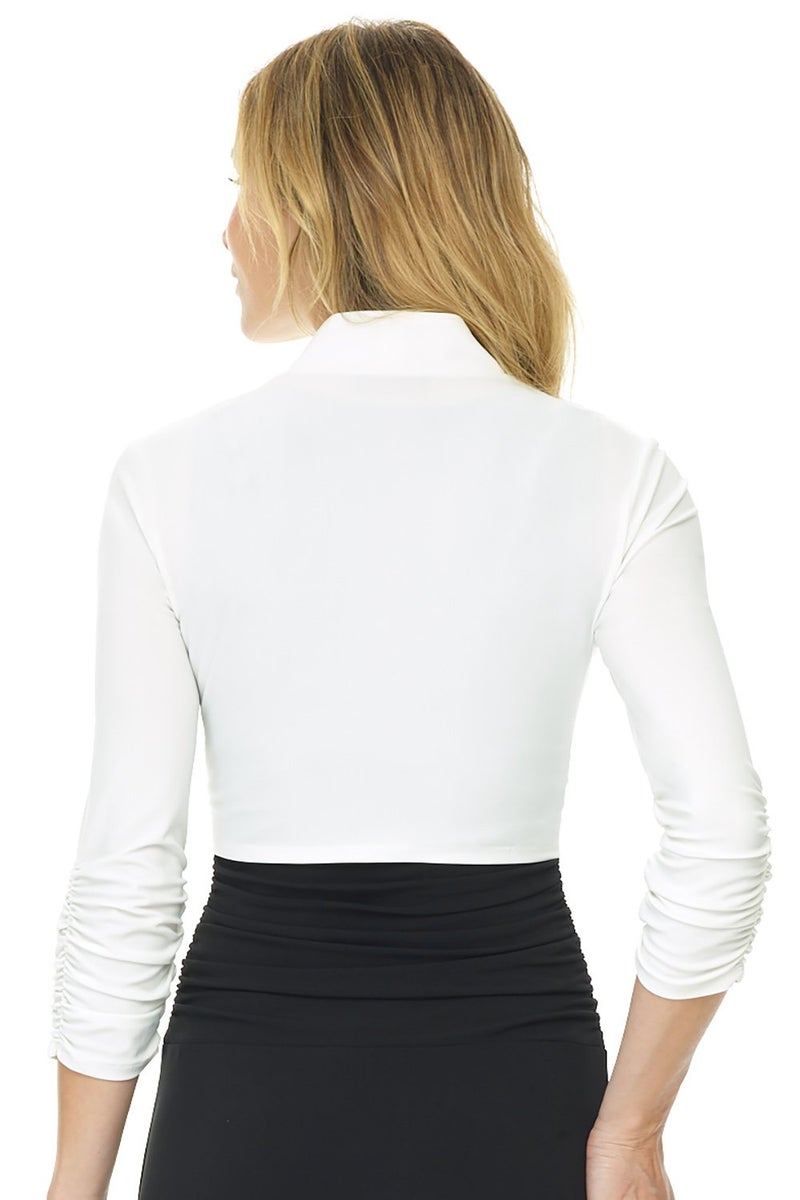 Rekucci Women's Jersey Soft Knit Stretch Bolero Shrug with Ruched Sleeves (Large, Off White) - Image 3